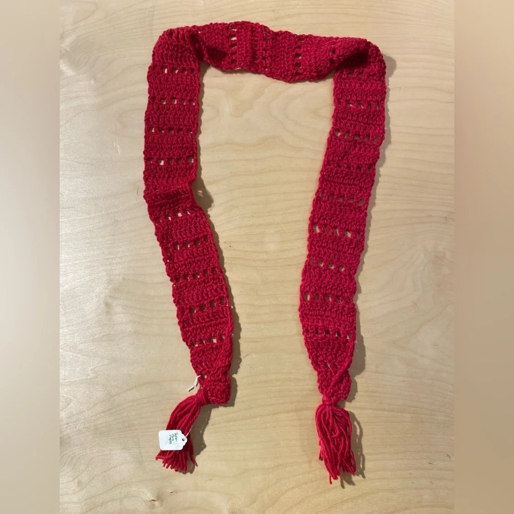 Handcrafted Red Crochet Skinny  Scarf (OT)